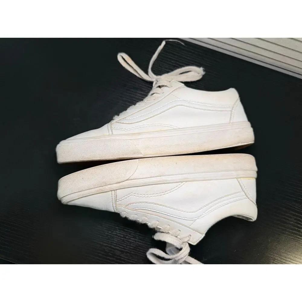 Vans Old Skool White Leather Sneakers Womens 6 / Mens 4.5 Low Top Skate Shoes
